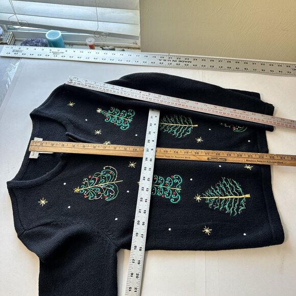Bechamel Petites Womens Holiday Sweater Cardigan PM Black Christmas Tree Zip Up - Picture 4 of 5
